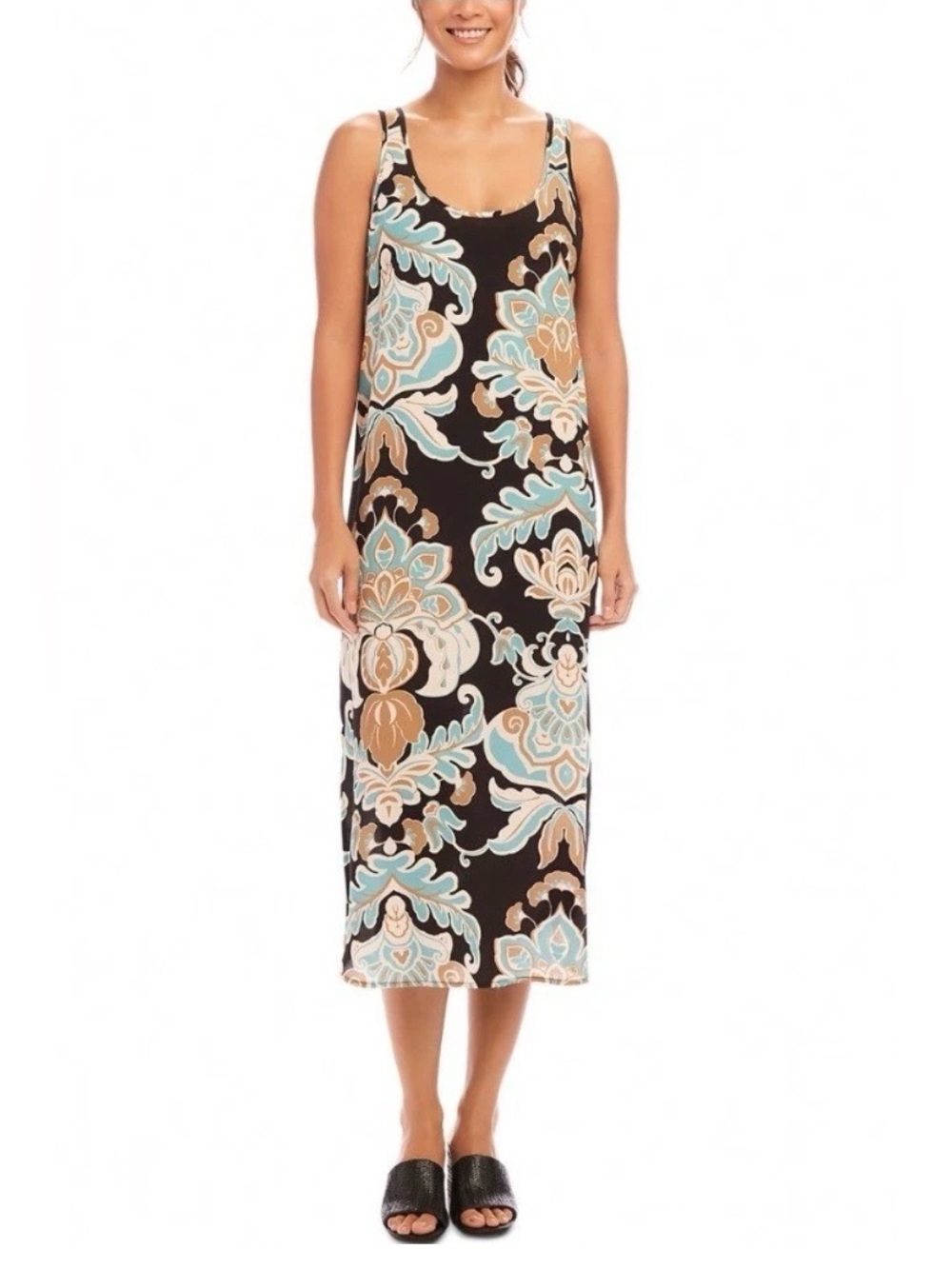 Jaren Jane Aquamarine Crape Print Midi Dress NWT Sz XL. Ret $148